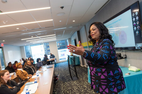 Program Manager, Gleniss V. Brown Wade, providing instruction to new workforce development cohort.