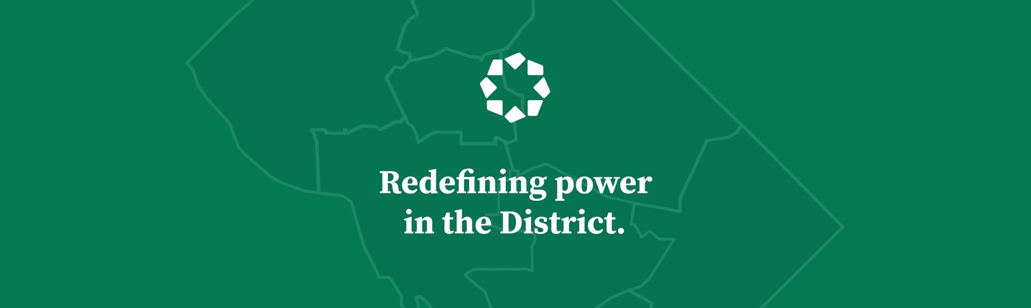 Graphic with the DC map in the background and DCSEU logo with lettering the says, Redefining Power in the District.
